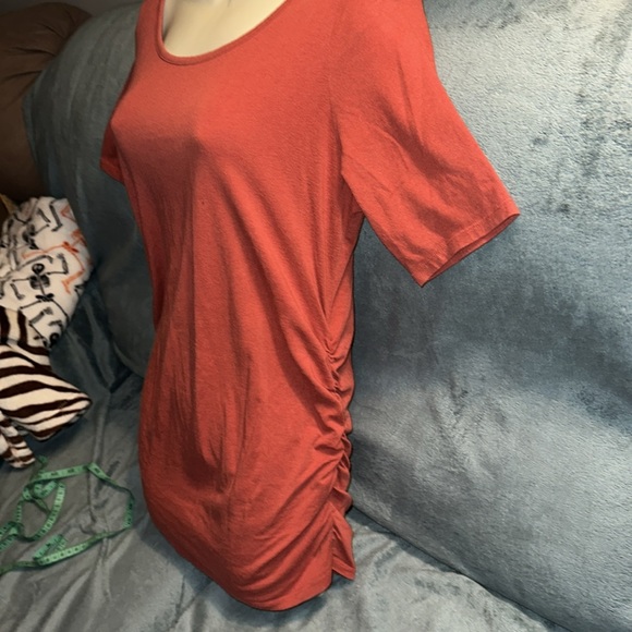 Motherhood maternity medium short sleeved shirt orange cinched sides stretchy - Picture 2 of 4